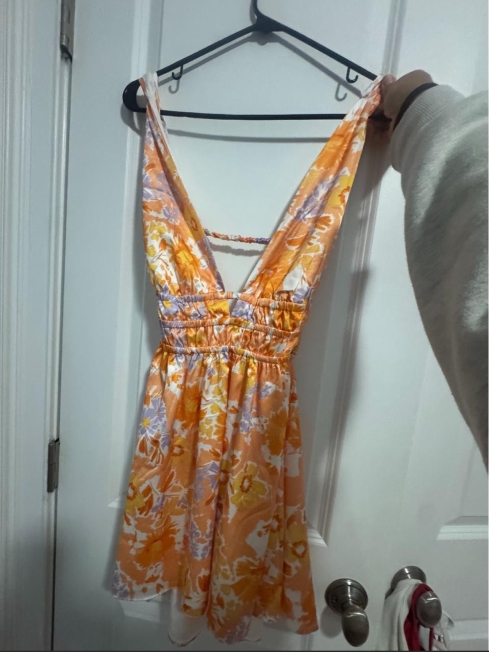 Orange Floral Sundress with Open Back